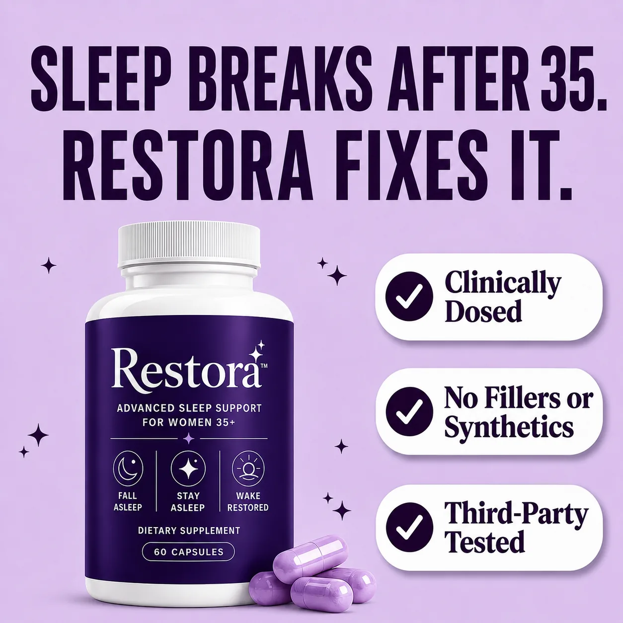 60-night money-back guarantee with Restora bottles