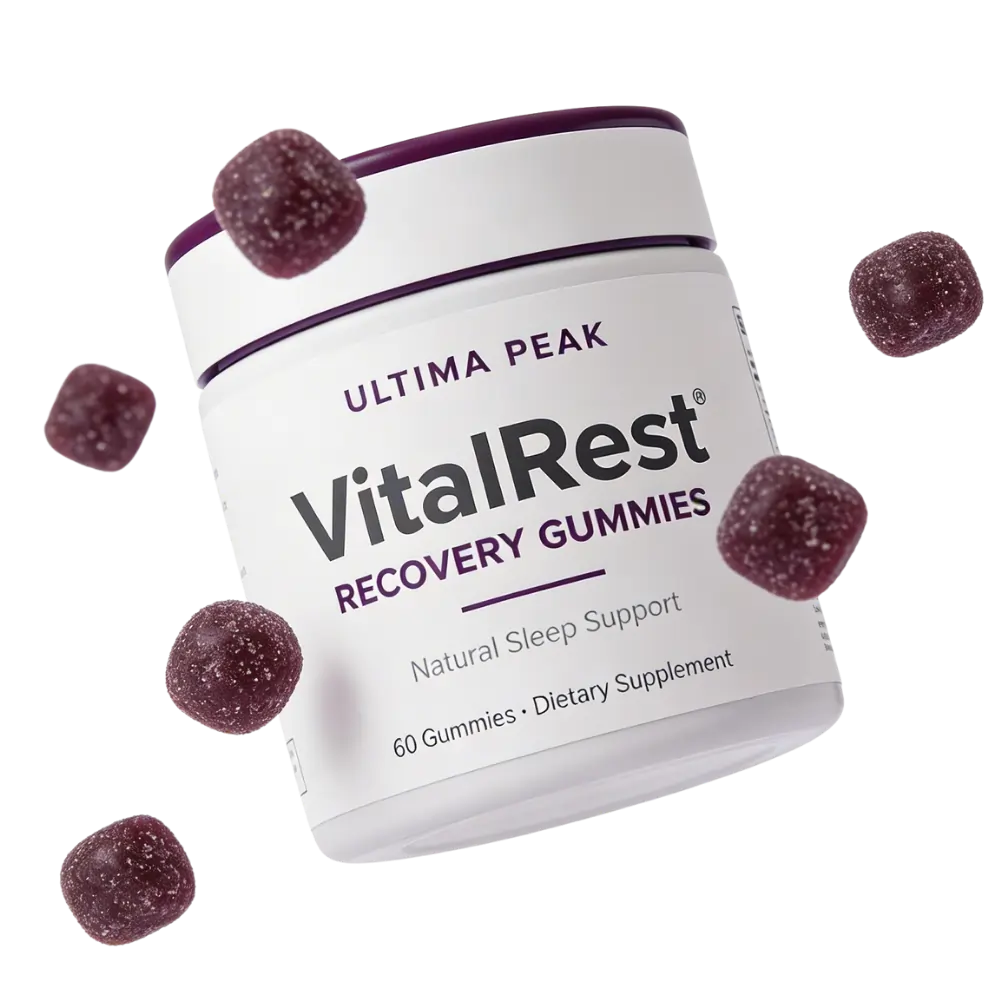 VitalRest Recovery Gummies jar with berries